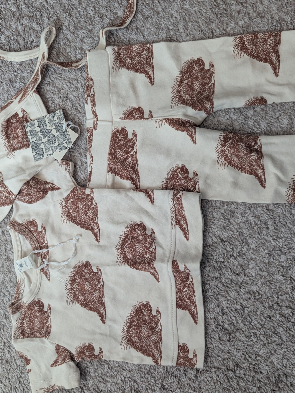 kate Quinn Cream & Brown Porcupine Print Baby Set 12-18 Months